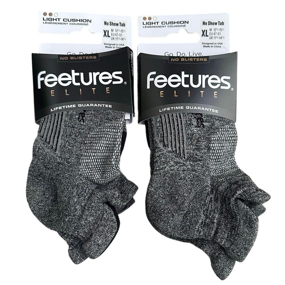 NEW Lot 2 Feetures Elite Light Cushion No Show Tab Running Socks XL Gray